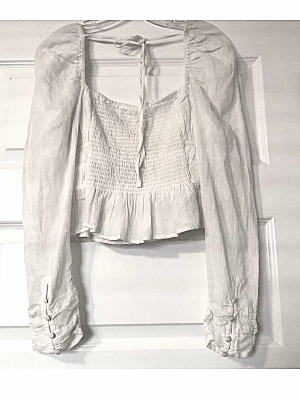 NWT FREE PEOPLE Chloe Ivory Cropped Peplum Smocked Peasant Top M - Picture 7 of 8